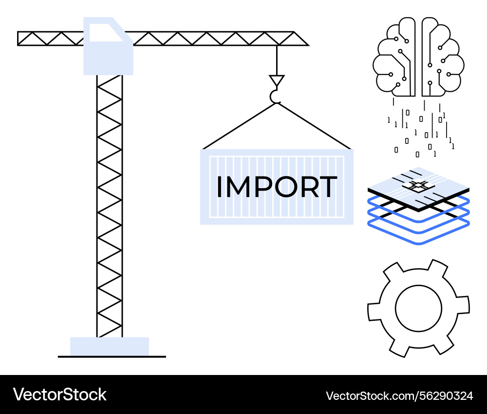 Crane lifting import container with brain data Crane lifting import container with brain data vector image