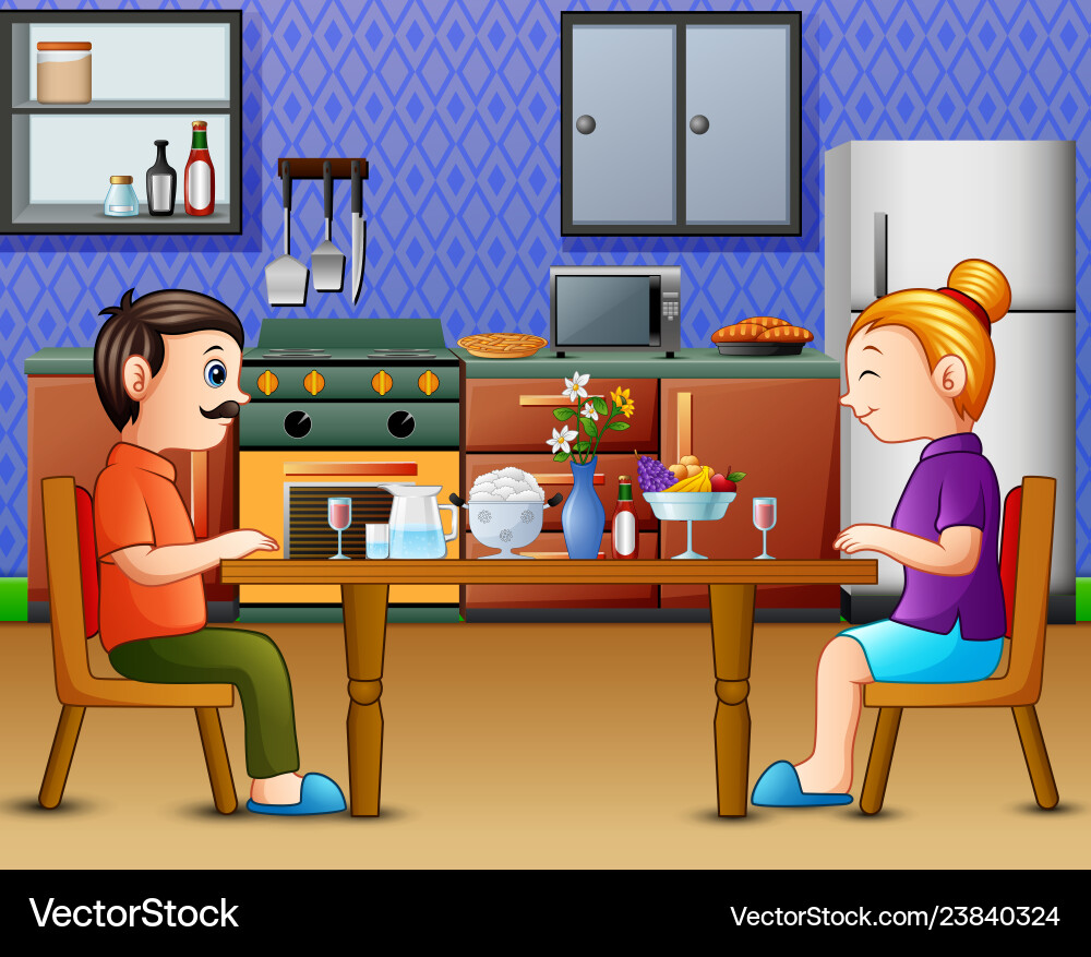 Family dinner on the kitchen table with mom and da – Royalty-Free Vector |  VectorStock, image size:1000x877