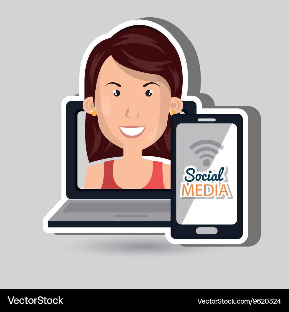 Laptop user with social networking smartphone Vector Image