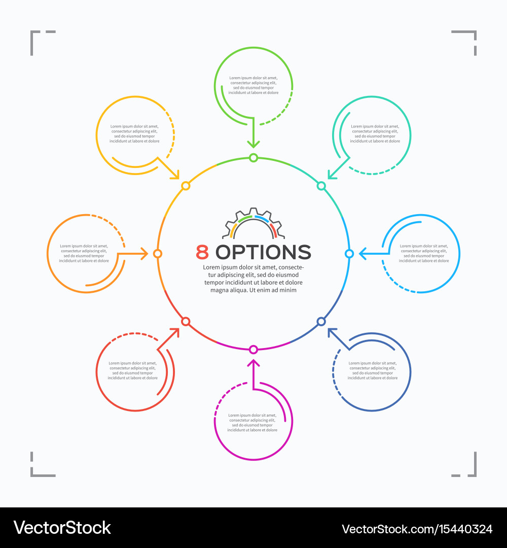 Minimal style circle infographic template with 8 vector image