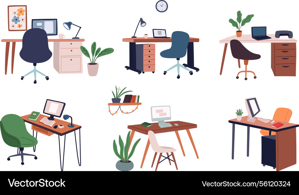 Office desks with computers and professional Office desks with computers and professional vector image