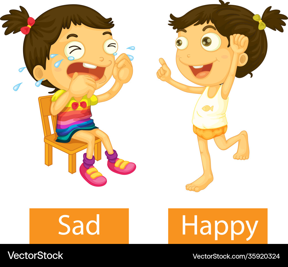 Opposite adjectives words with happy and sad Opposite adjectives words with happy and sad vector image