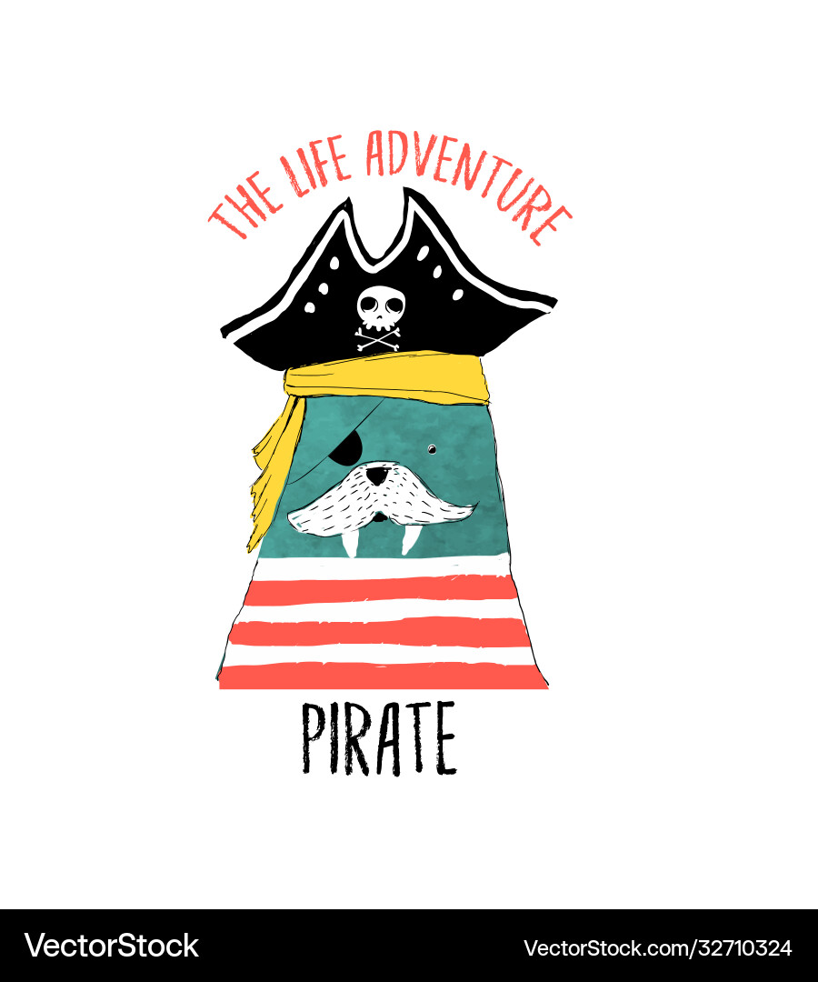 Pirate print design with slogan Vector Image