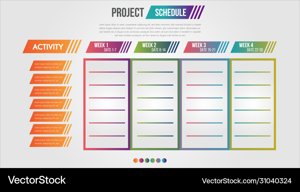 Project schedule chart daily and weekly timetable Vector Image