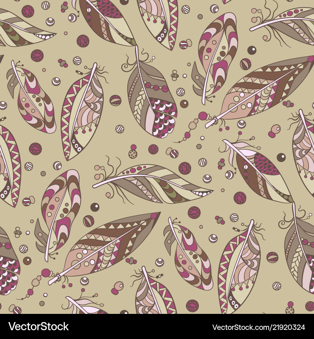 Seamless native pattern with feathers and beads Seamless native pattern with feathers and beads vector image