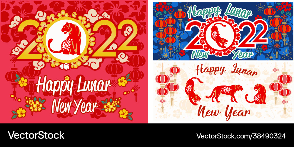 Set happy chinese new year 2022 tiger Set happy chinese new year 2022 tiger vector image