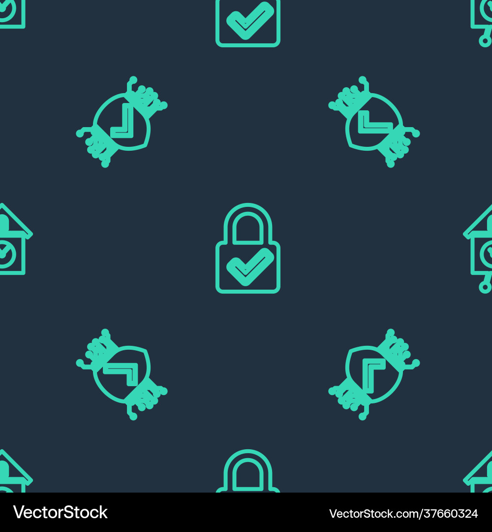 Set line lock and check mark cyber security Set line lock and check mark cyber security Vector Image
