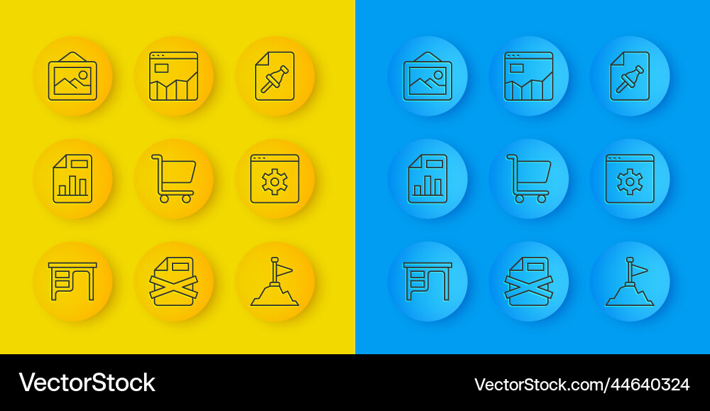 Set line office desk document with graph chart Set line office desk document with graph chart vector image