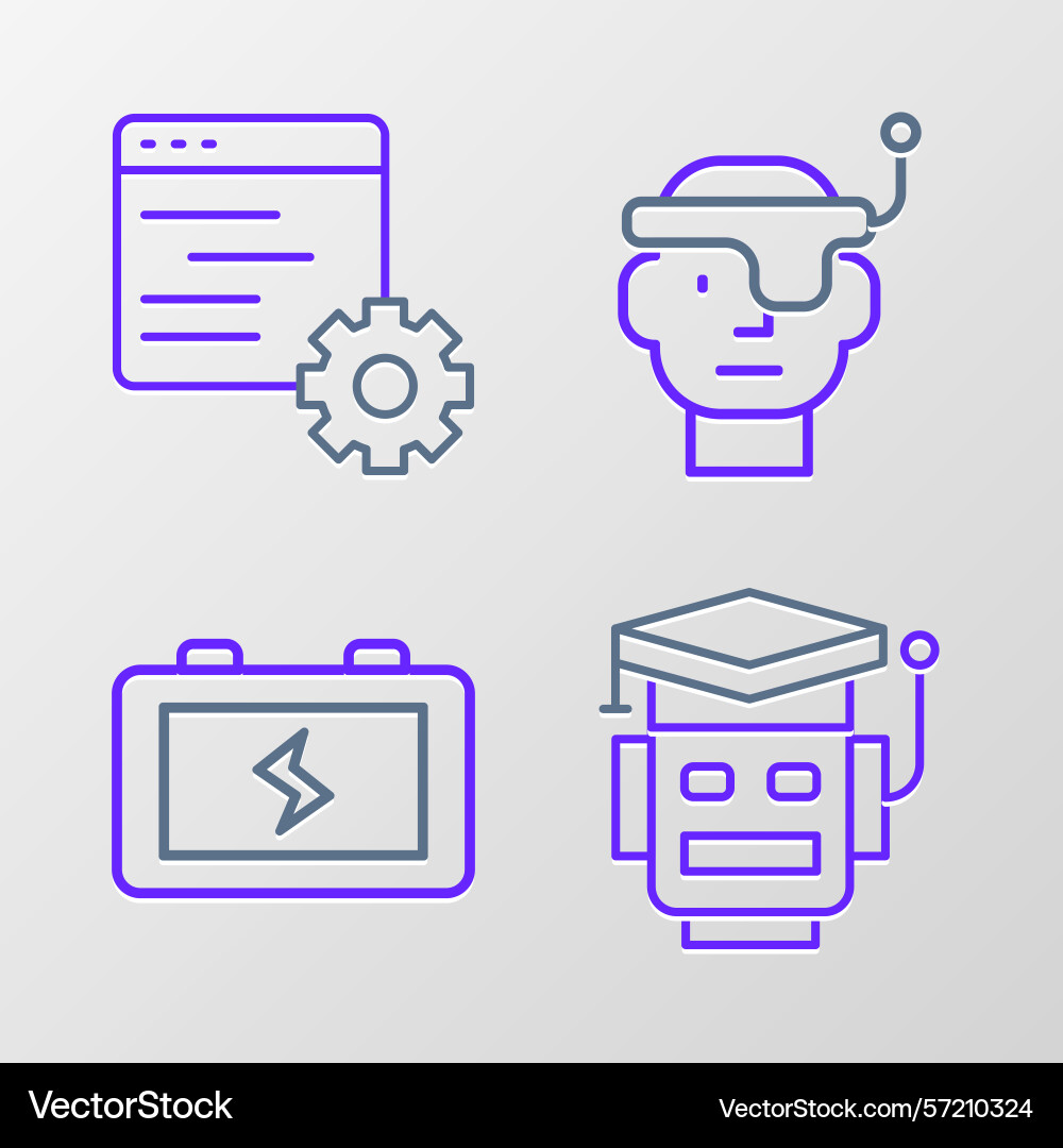 Set line robot battery smart glasses and computer Set line robot battery smart glasses and computer vector image