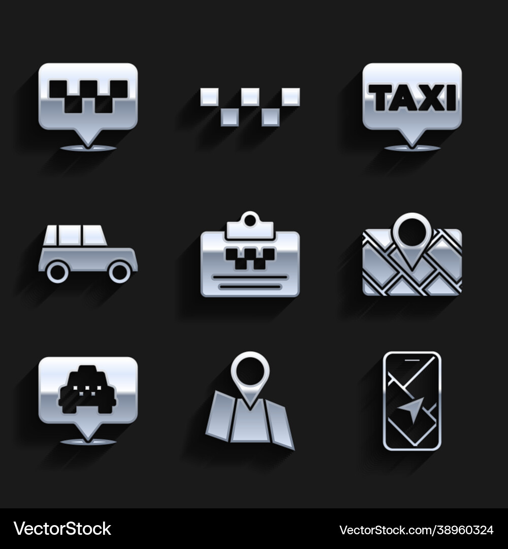 Set taxi driver license folded map with location Set taxi driver license folded map with location vector image