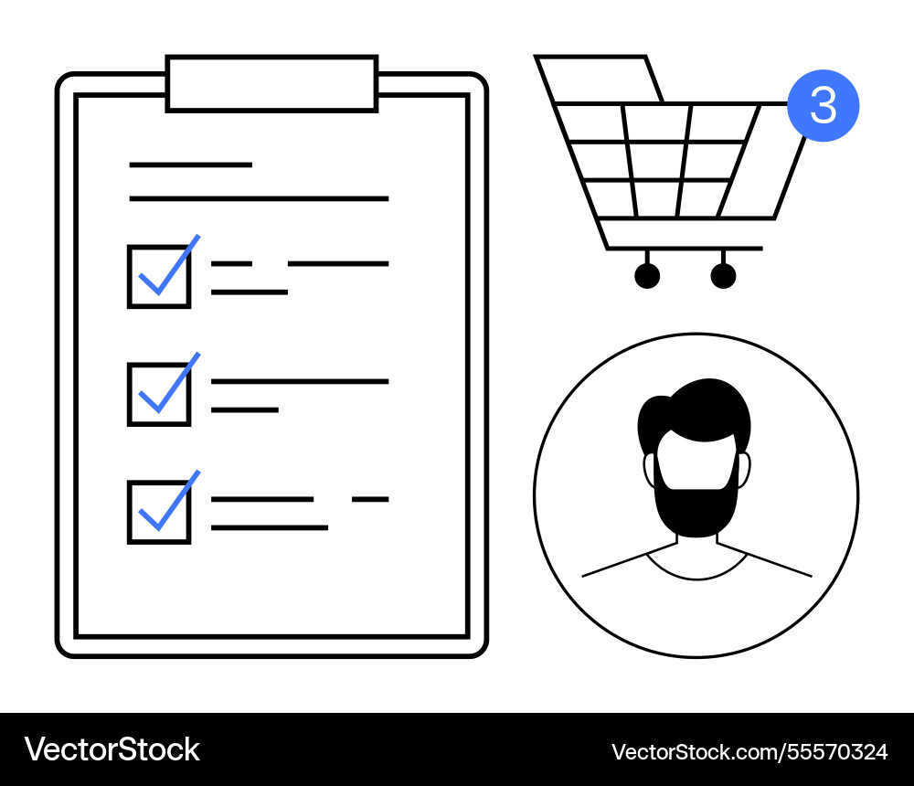 Shopping cart clipboard with checkmarks and user Vector Image