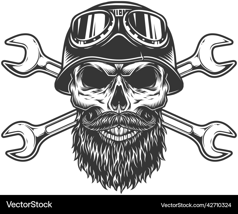 Vintage bearded and mustached biker skull Vector Image