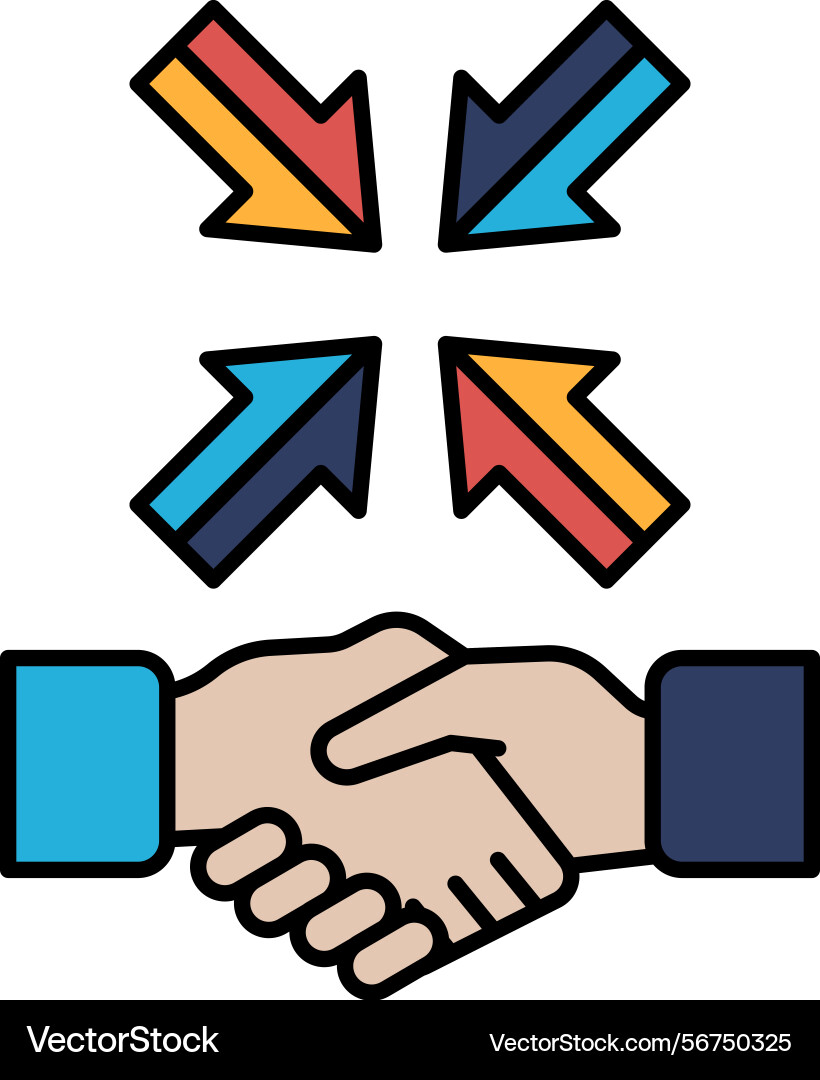 A hand shaking another with arrows pointing Vector Image