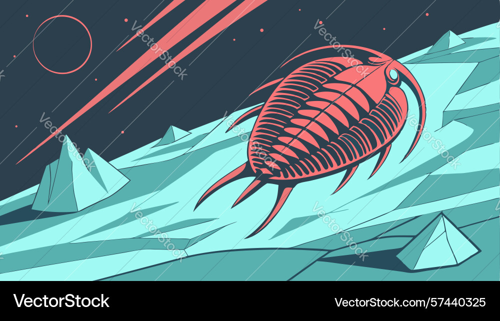 Ancient trilobite fossil floating over abstract vector image