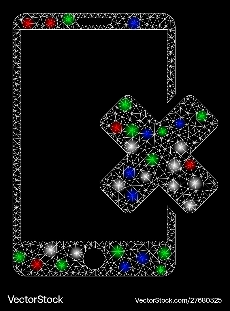 Bright mesh network wrong smartphone with light vector image