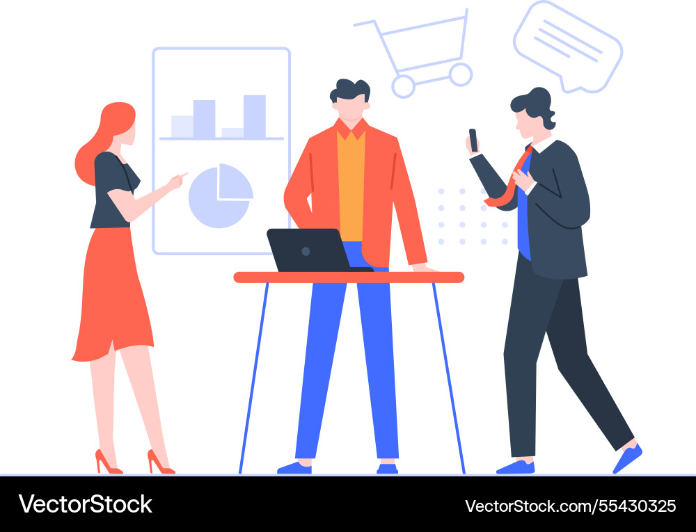 Business team collaborating on a project while Business team collaborating on a project while vector image