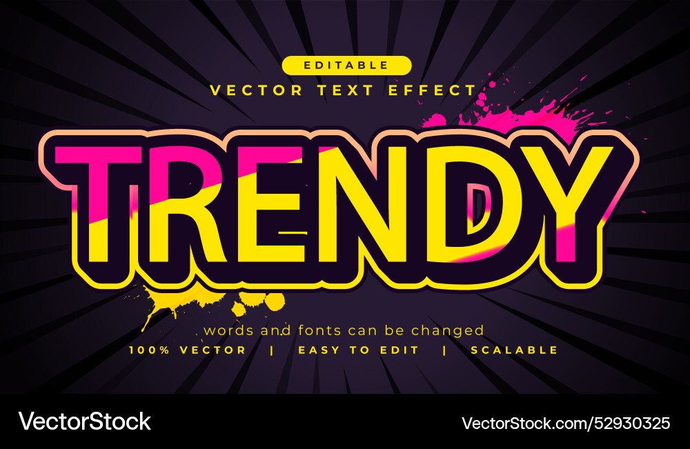 Editable trendy text effect style with splatter vector image