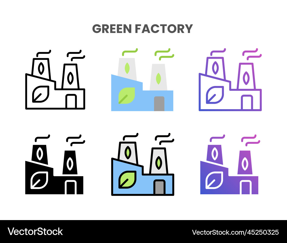 Green factory icons set with different styles Green factory icons set with different styles Vector Image