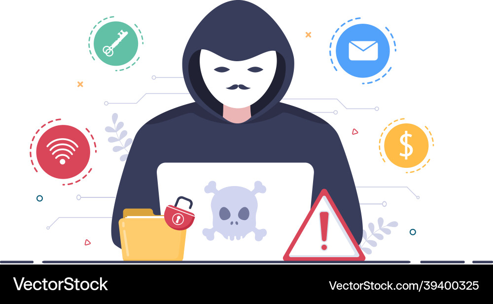 Hacker mit Computer-Server zu Aktivität gehackt Hacker mit Computer-Server zu Aktivität gehackt vektorbild