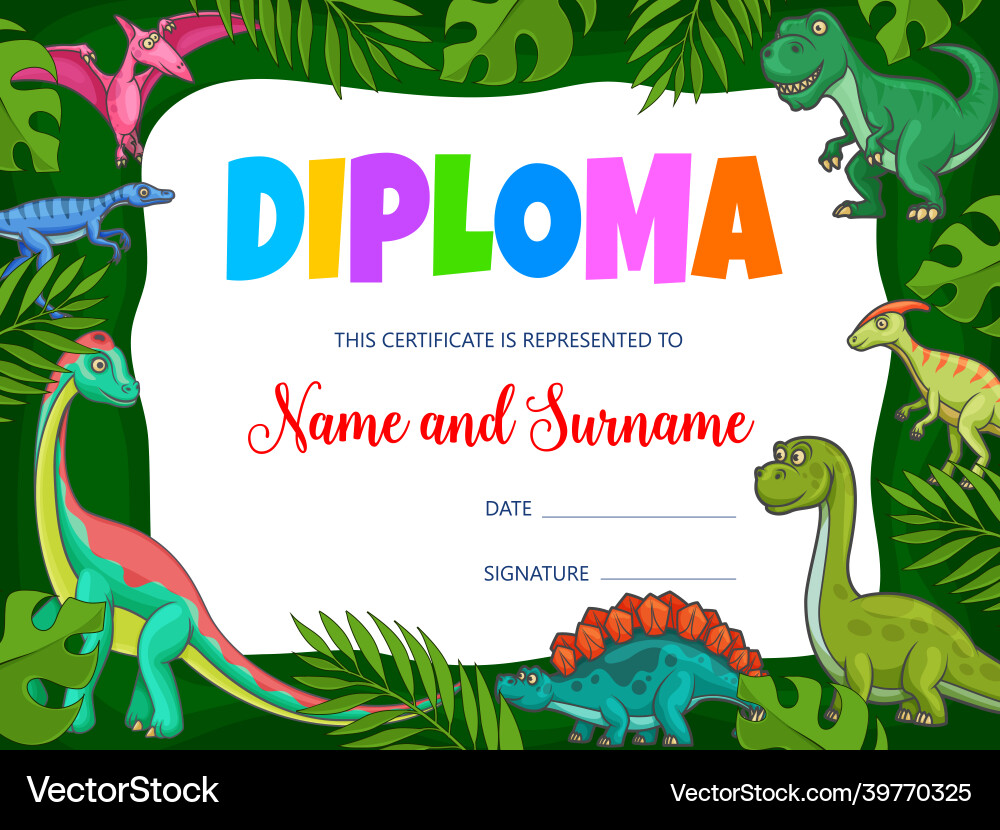 Kids Education Diploma Cartoon Dinosaurier Auszeichnung Kids Education Diploma Cartoon Dinosaurier Auszeichnung vektorbild