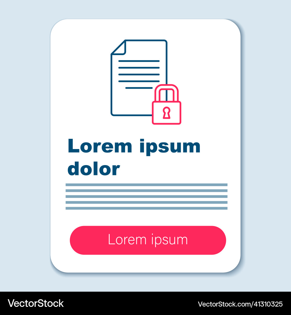 Line document and lock icon isolated on grey Vector Image