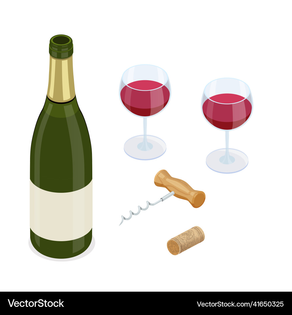 Open bottle of green glass red wine two full Open bottle of green glass red wine two full vector image