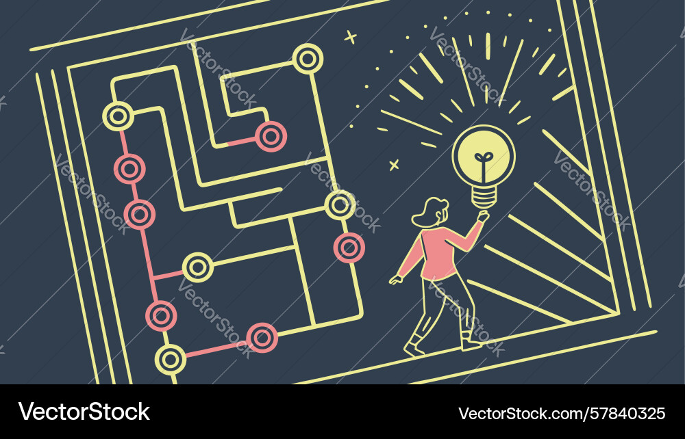 People finding idea in maze problem solving Vector Image