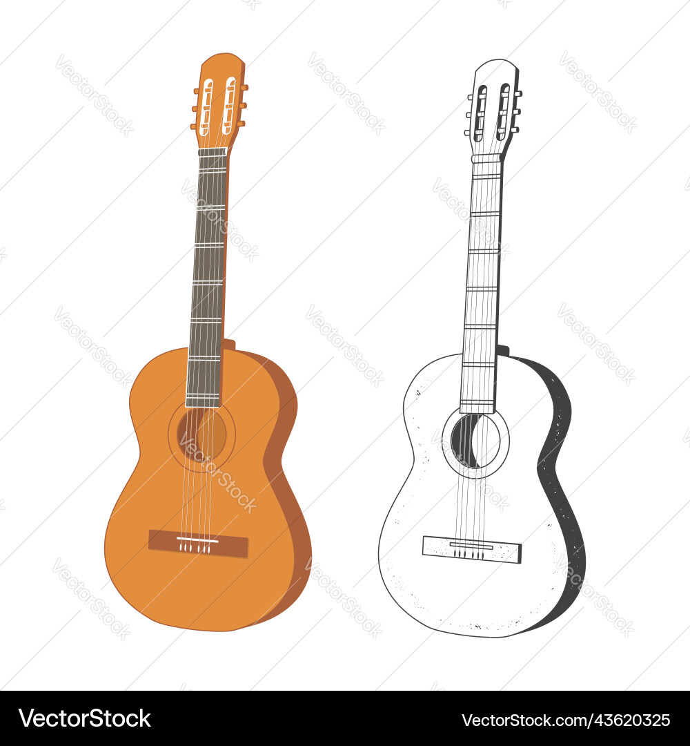 Set aus klassischer Holzgitarre Set aus klassischer Holzgitarre vektorbild