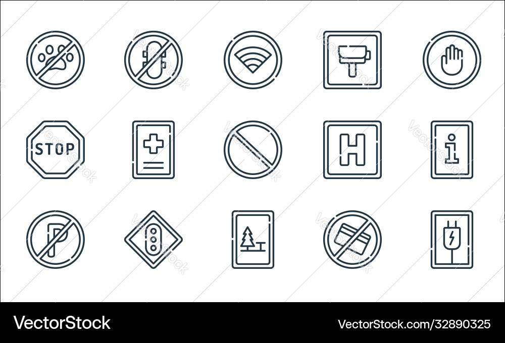 Signals and prohibitions line icons linear set vector image