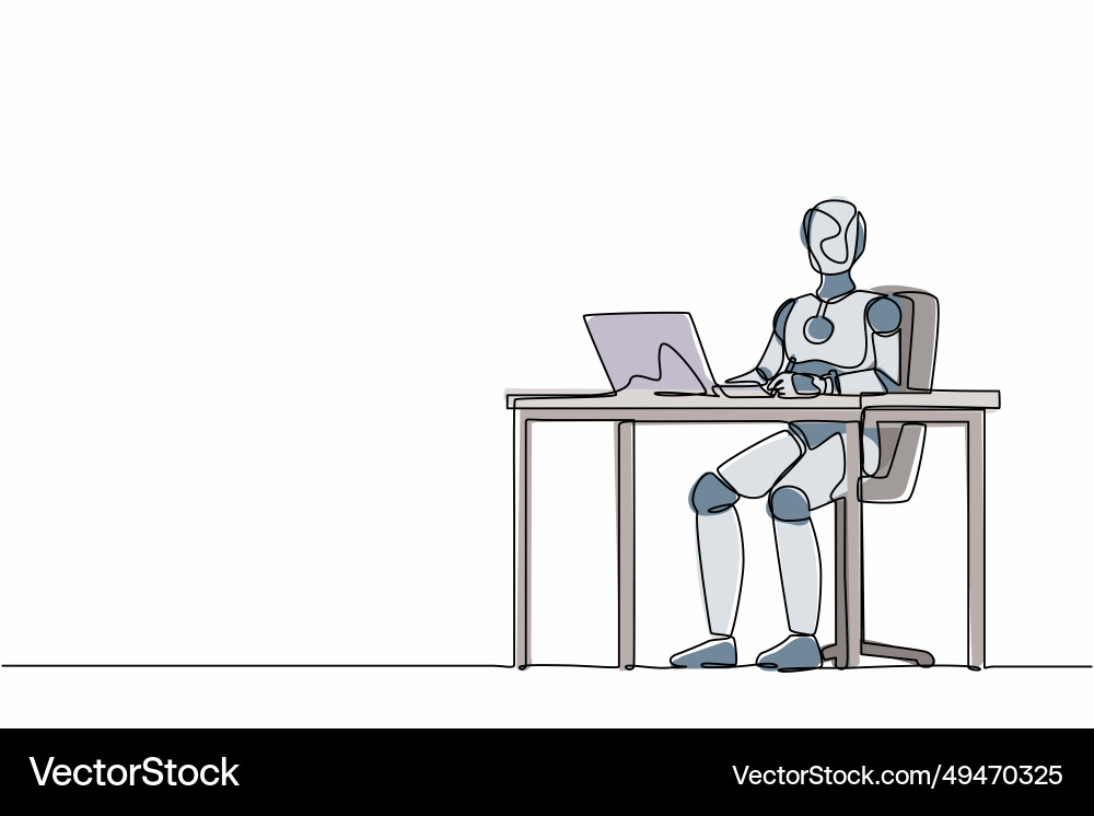 Single continuous line drawing robot writing Single continuous line drawing robot writing vector image