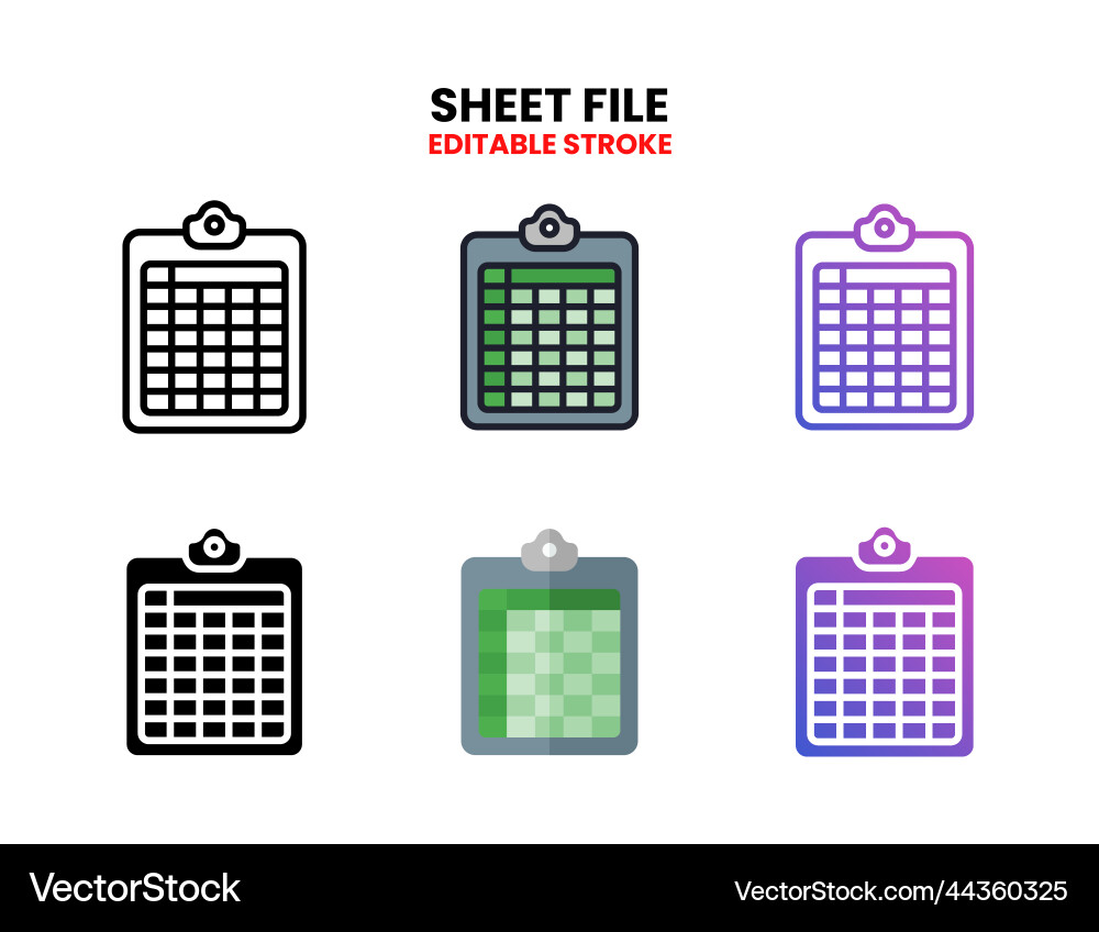 Spreadsheet icon set with different styles Spreadsheet icon set with different styles vector image