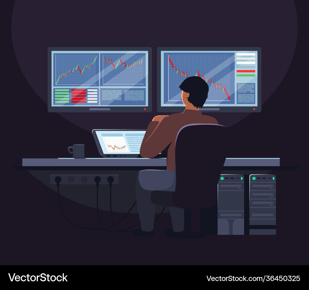 Stock Trader at Desk vector image