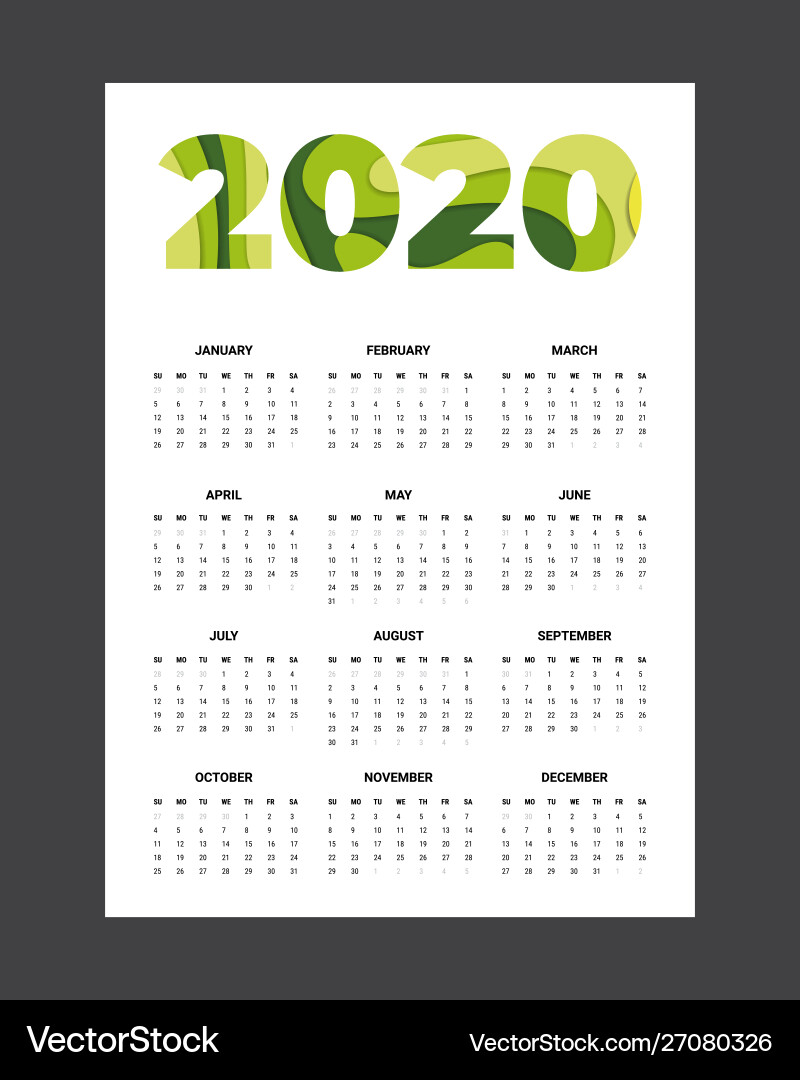 2020 calendar - template mock up 2020 calendar - template mock up vector image