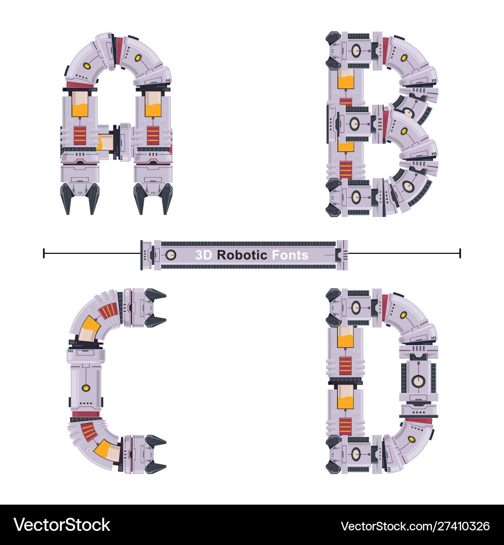 Alphabet typography font 3d robotic style Alphabet typography font 3d robotic style vector image