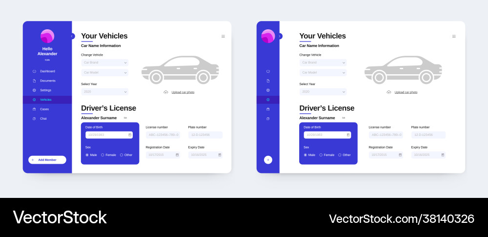 Car insurance app design application interface Vector Image