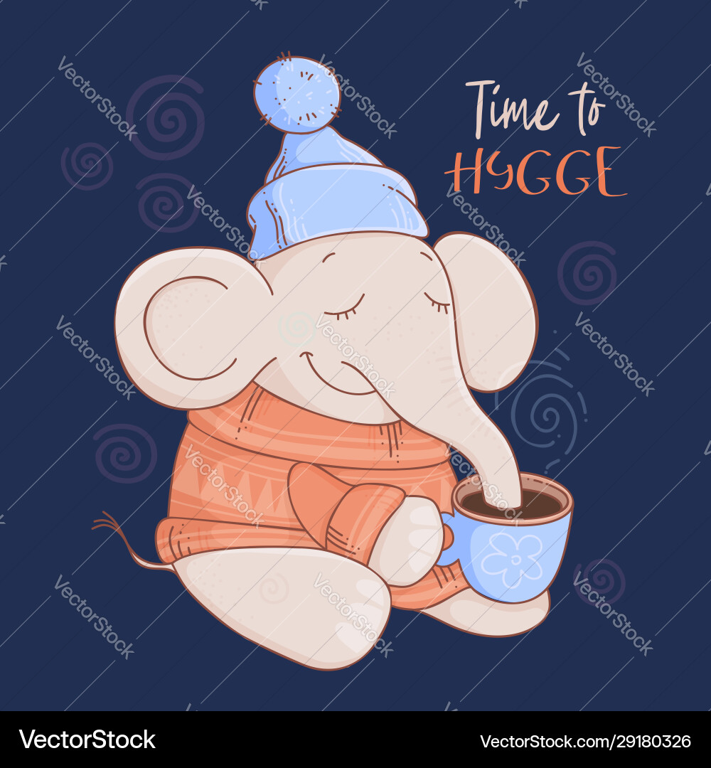 Christmas card cute cartoon elephant in a sweater Christmas card cute cartoon elephant in a sweater vector image