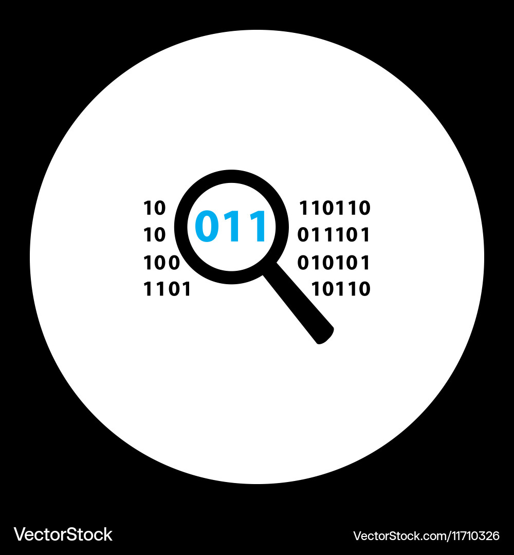 Einfache schwarze Lupe analysieren Source binären Code vektorbild