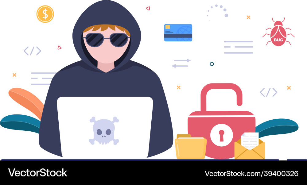 Hacker using computer server to activity hacked Hacker using computer server to activity hacked vector image