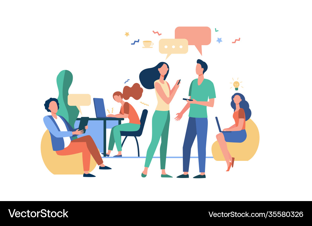 Hipster people talking and using computers Hipster people talking and using computers Vector Image