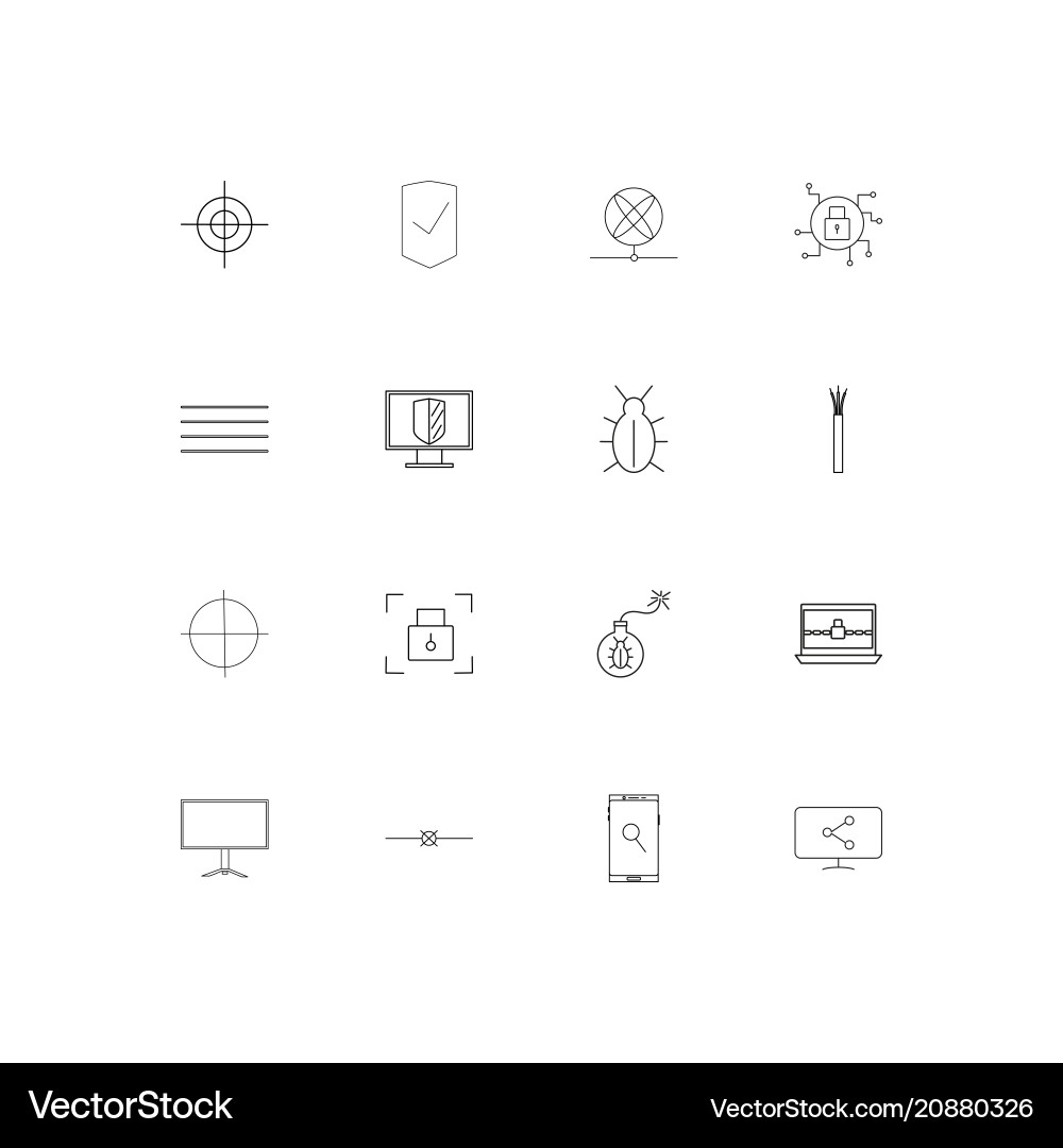Internet security linear thin icons set outlined vector image