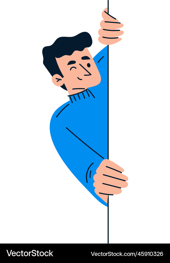 Man character looking out and peeking from corner Man character looking out and peeking from corner vector image
