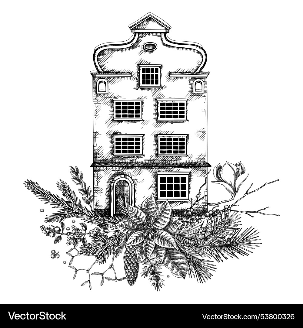 Merry christmas card design european architecture Merry christmas card design european architecture vector image