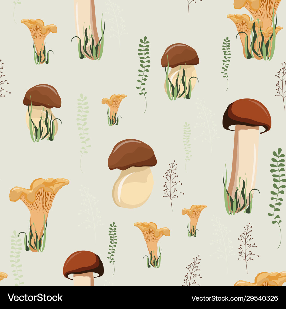 Mushroom seamless pattern with autumn forest vector image