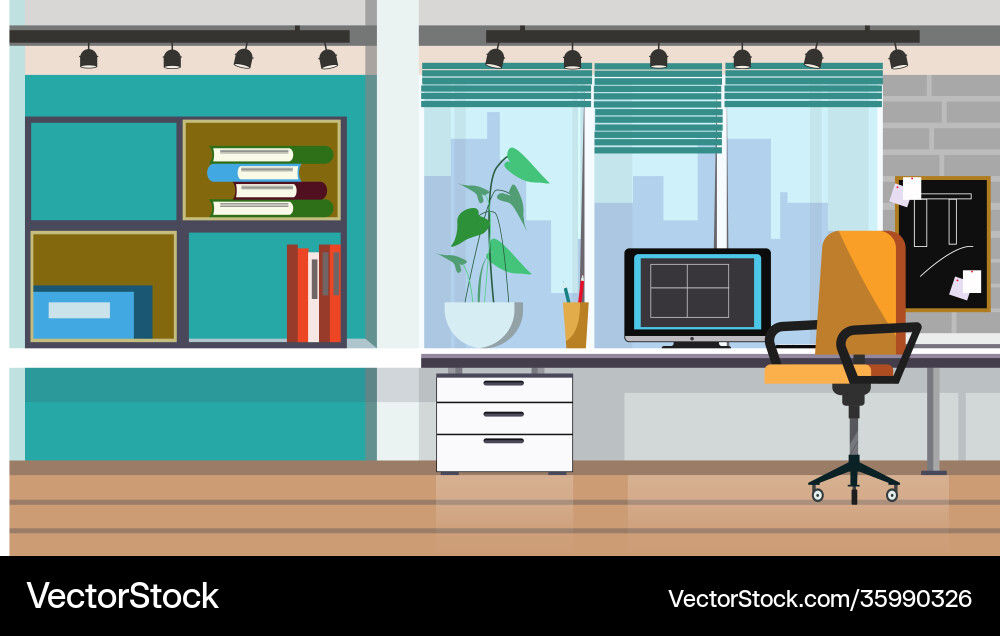 Office table with desktop computer vector image