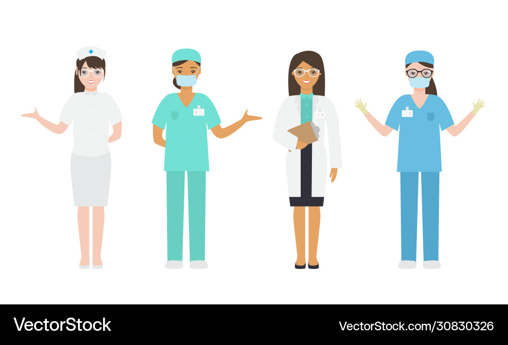 Set different female doctors and nurses Set different female doctors and nurses vector image