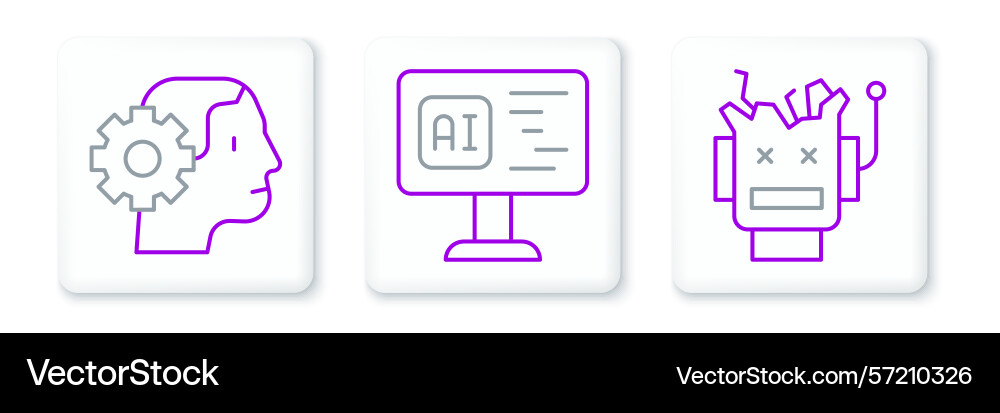 Set line broken robot humanoid and software icon Set line broken robot humanoid and software icon vector image