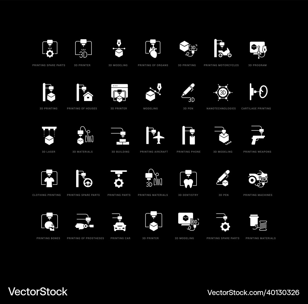 Set of simple icons 3d printing Set of simple icons 3d printing vector image