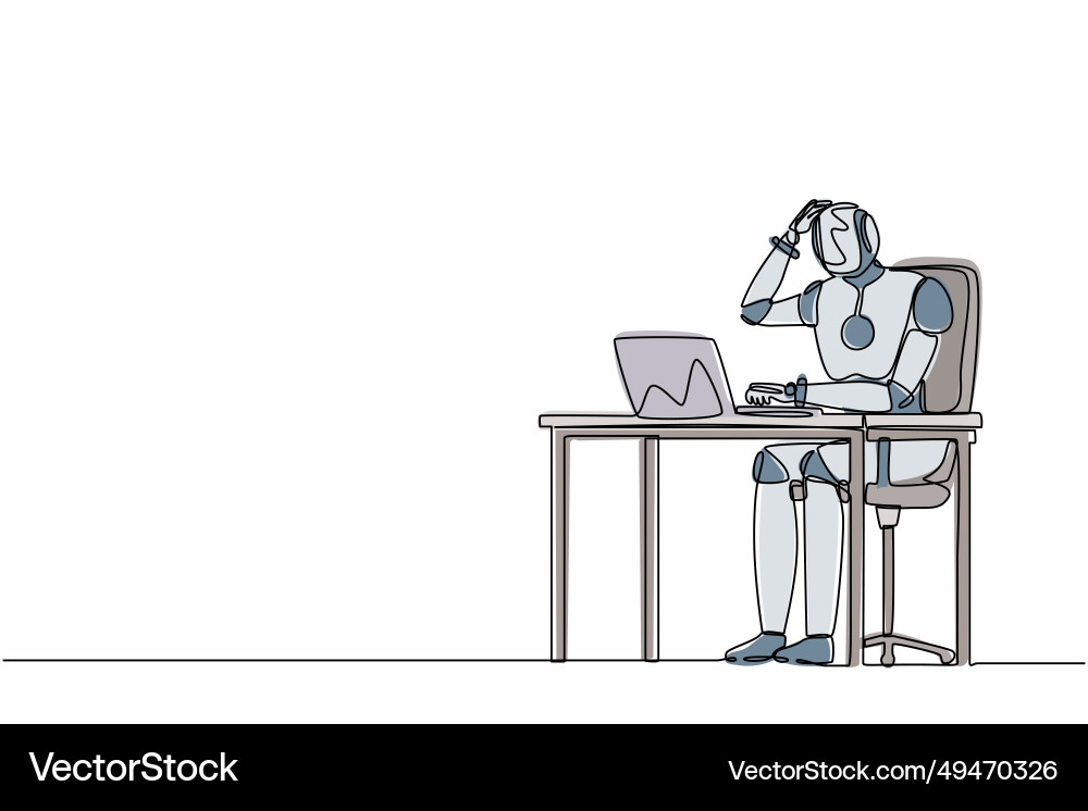 Single one line drawing confused robot manager Single one line drawing confused robot manager vector image