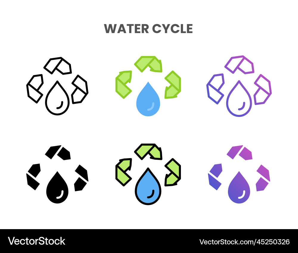 Water cycle icons set with different styles Water cycle icons set with different styles vector image