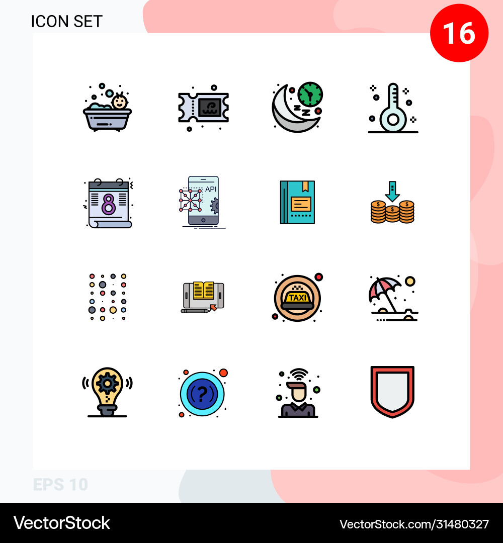 16 universal flat color filled lines set for web vector image